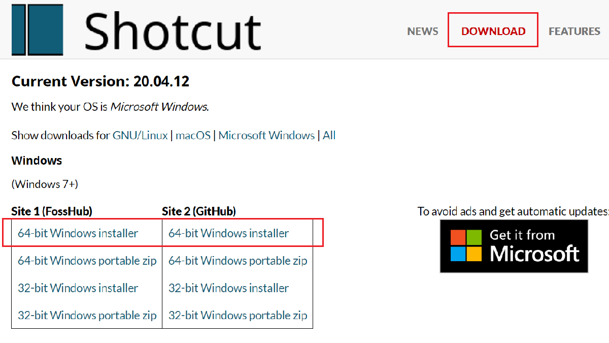 Shotcutのインストール